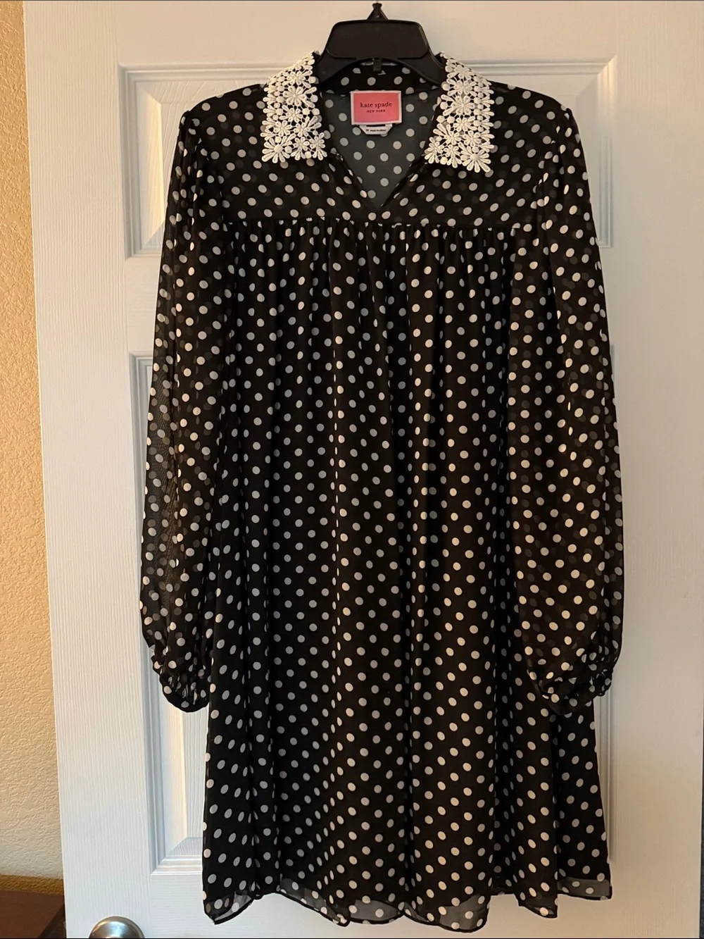 kate spade Black and White Polka Dot Dress with Lace Collar